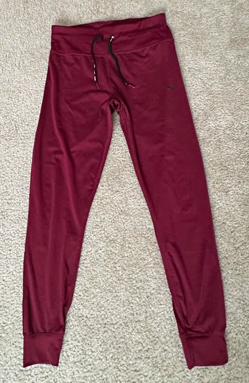 Puma Womens Large Burgundy Slim Jogger Pants Drawstring Tapered Athletic Cuffed